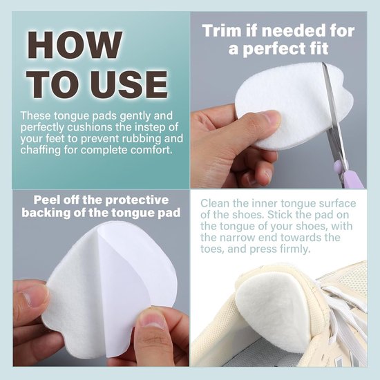 Felt sole - 5 pairs of felt tongue pads - Soft, adhesive tongue pads - Non-slip tongue pads - Tongue pads - Large - White