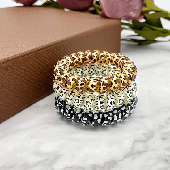 9-pack hair ties - Braided hair ties - Curly hair ties - Hair ties that can be worn as bracelets - Very elastic - Lightweight - Leopard print hair ties for phone cords