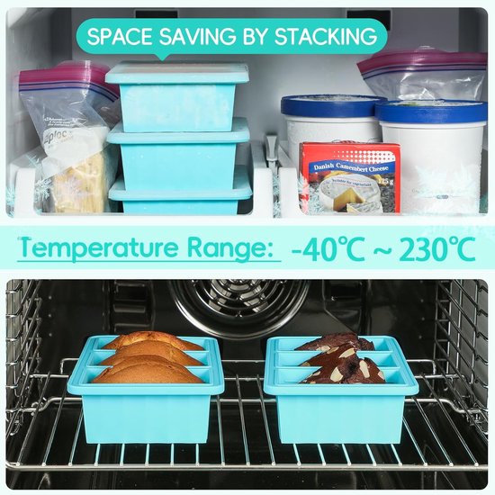 Silicone Freezer Containers with Lids - Bouillon Cube Trays - Large Ice Cube Trays - Easy Meal Prep Kitchen Storage Containers - Freezer Storage Containers for Stock, Sauces & Bouillons - 1 Pack