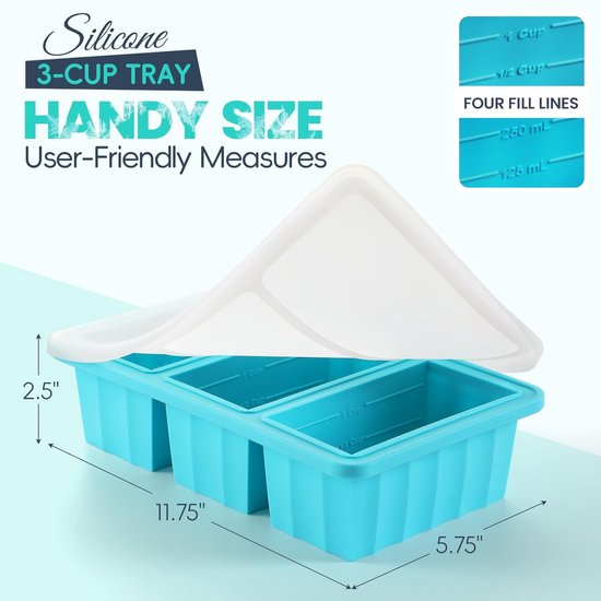 Silicone Freezer Containers with Lids - Bouillon Cube Trays - Large Ice Cube Trays - Easy Meal Prep Kitchen Storage Containers - Freezer Storage Containers for Stock, Sauces & Bouillons - 1 Pack