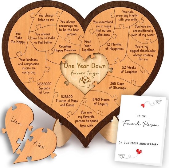 Heart-shaped puzzle - a wooden gift for a first anniversary - perfect for a boyfriend/girlfriend or husband/wife.