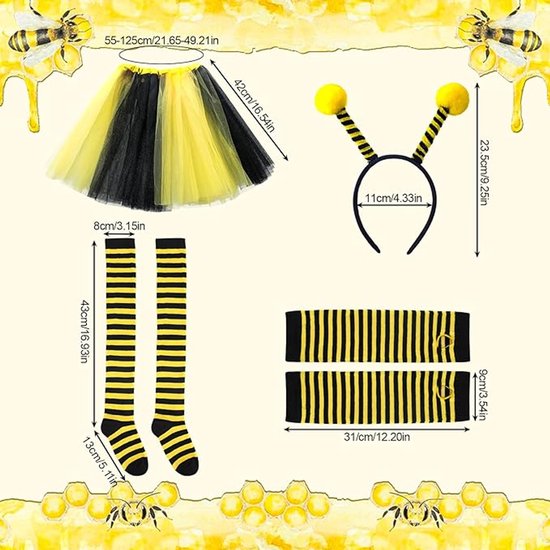 Bee Costume Set for Adults - Complete with Skirt, Headband, Stockings & Gloves - Cosplay & Party Outfit - Hilarious Halloween Costume for Adults
