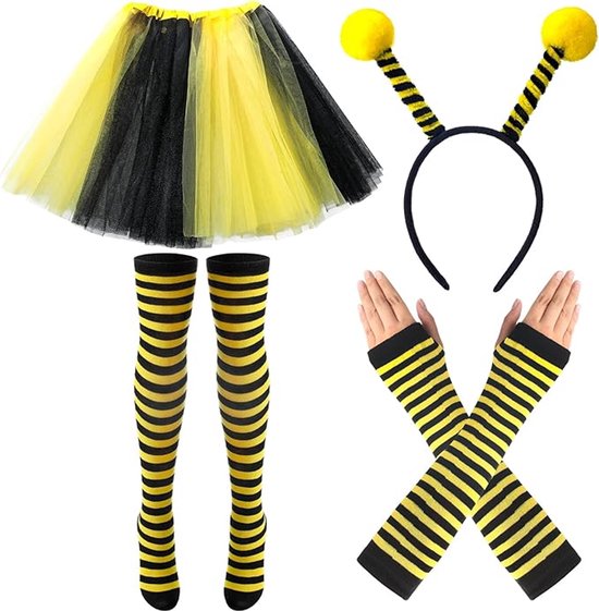 Bee Costume Set for Adults - Complete with Skirt, Headband, Stockings & Gloves - Cosplay & Party Outfit - Hilarious Halloween Costume for Adults