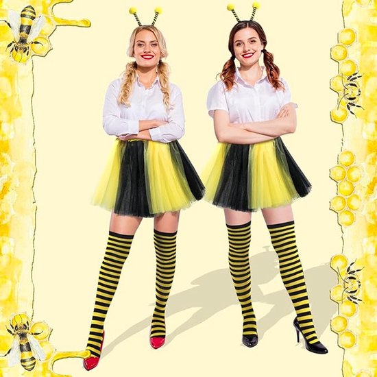 Bee Costume Set for Adults - Complete with Skirt, Headband, Stockings & Gloves - Cosplay & Party Outfit - Hilarious Halloween Costume for Adults