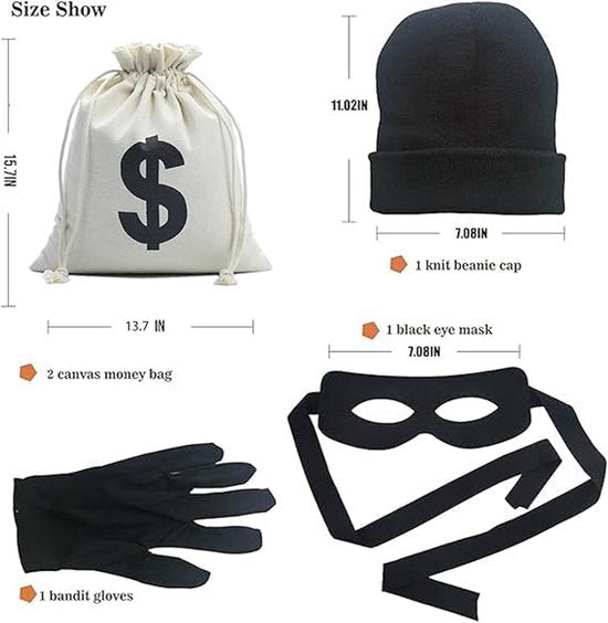 Halloween Robbery Costume Set for Adults - Complete with Shirt, Hat & Accessories - Universal Size - For Parties & Theme Parties