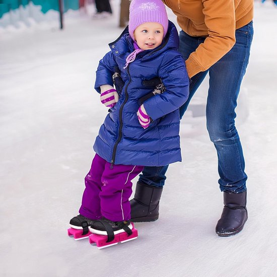 Adjustable Kids' Skates - Double Blade for Stability - With Straps & Shoe Size 16-21 - Pink
