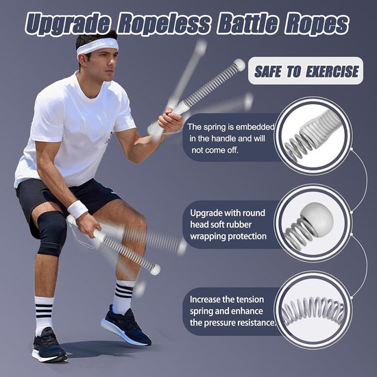 2-Pack Cordless Battle Ropes - Battle Rope - Fitness Rope - Soft Grip - For Home Gym & HIIT - Portable Arm and Core Trainer - Gray