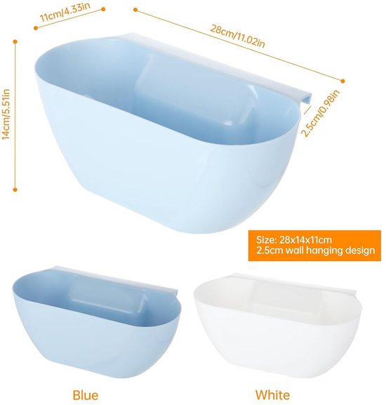 Wall-Mounted Waste Bins - Pack of 2 - Kitchen Waste Bins, Hanging Bins, Kitchen Waste Bins - Hanging Storage Boxes - White and Blue