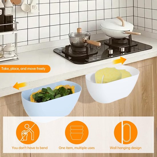 Wall-Mounted Waste Bins - Pack of 2 - Kitchen Waste Bins, Hanging Bins, Kitchen Waste Bins - Hanging Storage Boxes - White and Blue