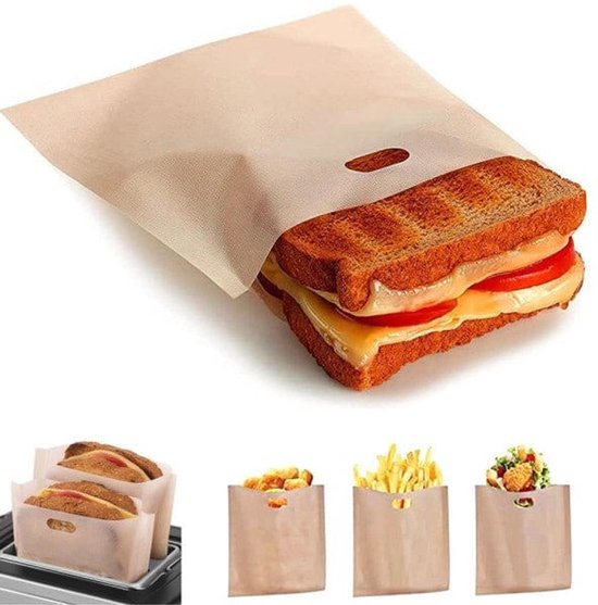 Toaster Bags - Pack of 10 - Reusable Toaster Bags - Heat Resistant Non-Stick Toaster Bags - For Baking Cheese and Snacks - 16.5 x 16 cm