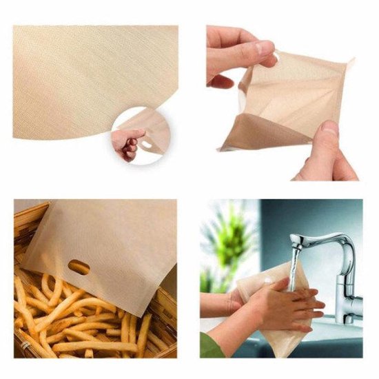 Toaster Bags - Pack of 10 - Reusable Toaster Bags - Heat Resistant Non-Stick Toaster Bags - For Baking Cheese and Snacks - 16.5 x 16 cm