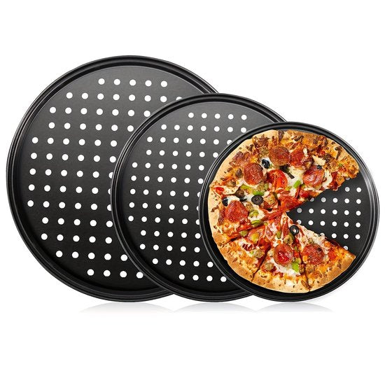 Pizza baking tins - Set of 2 - Stainless steel baking tins with non-stick coating - Suitable for home, kitchen, camping and barbecue - Round baking tins - 28 cm and 32 cm