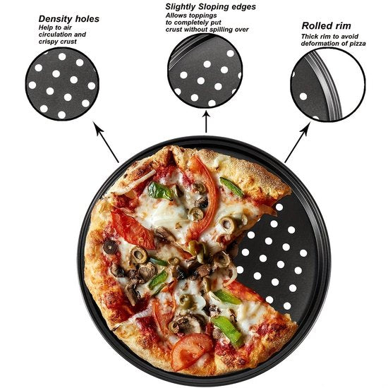 Pizza baking tins - Set of 2 - Stainless steel baking tins with non-stick coating - Suitable for home, kitchen, camping and barbecue - Round baking tins - 28 cm and 32 cm