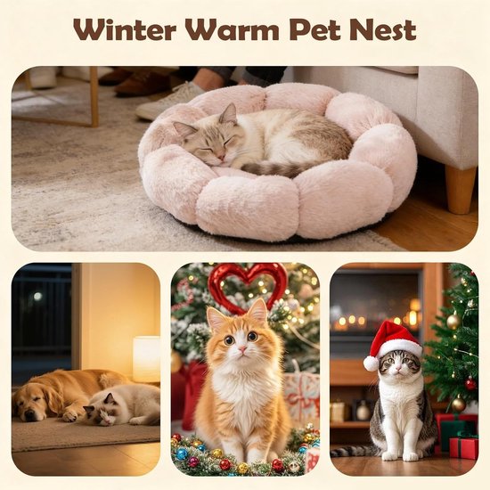 Cat basket - Warm basket for autumn/winter - Round cat basket - Dog mat - Dog basket - Cat basket for home - Pet basket - Pink - 50 cm