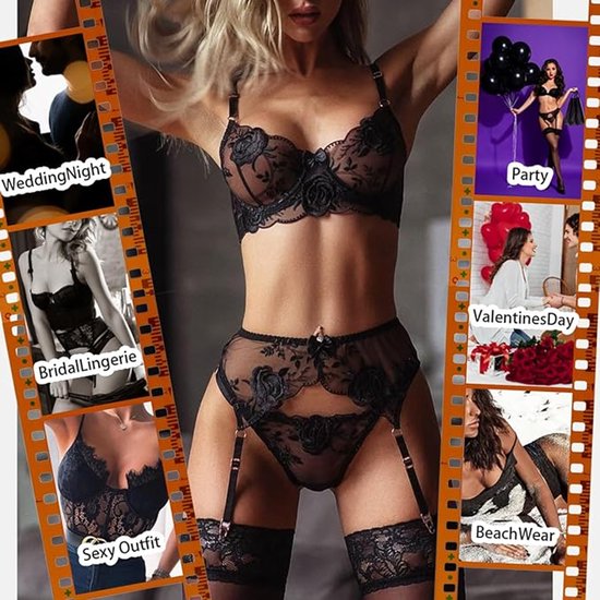 Lingerie - feminine sexy lingerie set - floral print laced bodysuit - struts - backless - sexy lingerie set - seductive lingerie - Valentine's Day gift - size M