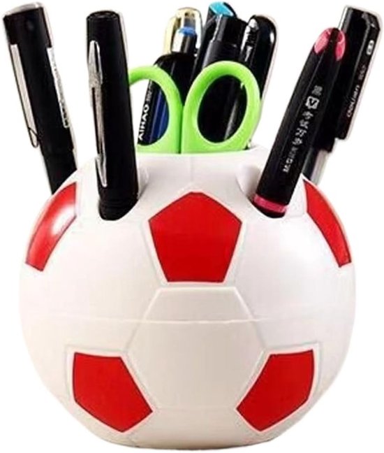 Multifunctional pen holder - football-shaped pen holder - student pen holder - plastic pen holder - storage box for toothpaste and toothbrush - red