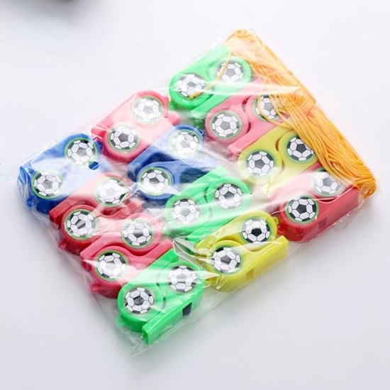 Soccer Whistles - Stadium Cheering Accessories - 24-Piece Set - Sports Whistles - Soccer | Football | Soccer Sticker Whistles (with String)