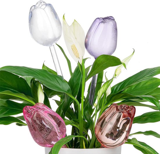 Automatic Watering Balls - 4 Pieces - Tulip-Shaped Automatic Watering Balls - Plant Waterers - Plastic Watering Balls - Suitable for Indoor and Outdoor Plants