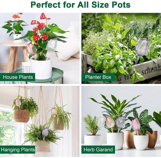 Automatic Watering Balls - 4 Pieces - Tulip-Shaped Automatic Watering Balls - Plant Waterers - Plastic Watering Balls - Suitable for Indoor and Outdoor Plants