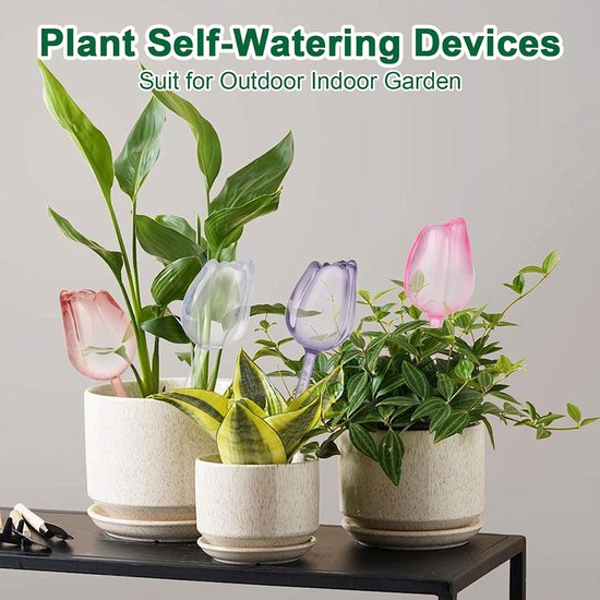 Automatic Watering Balls - 4 Pieces - Tulip-Shaped Automatic Watering Balls - Plant Waterers - Plastic Watering Balls - Suitable for Indoor and Outdoor Plants