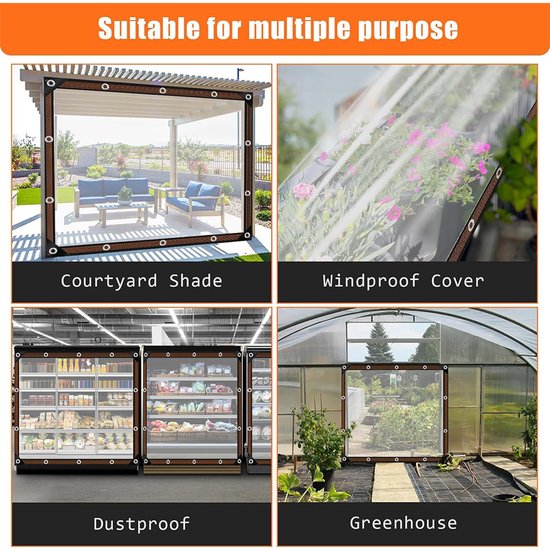 Transparent tarpaulin with eyelets, transparent tarpaulin for outdoor use, waterproof film, woven tarpaulin, canvas, awning, durable, weatherproof, multifunctional tarpaulin 3 x 4m