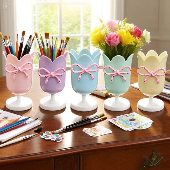 Tulip-shaped pen holder - pen rack - creative desk decoration - refined (Yellow)
