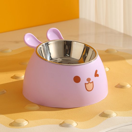 Cat Litter Box - Cat Food Bowl - Non-Slip Design - Pet Food Bowl - Plastic and Stainless Steel Design - Suitable for Cats and Small Dogs - Purple