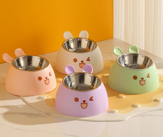 Cat Litter Box - Cat Food Bowl - Non-Slip Design - Pet Food Bowl - Plastic and Stainless Steel Design - Suitable for Cats and Small Dogs - Pink