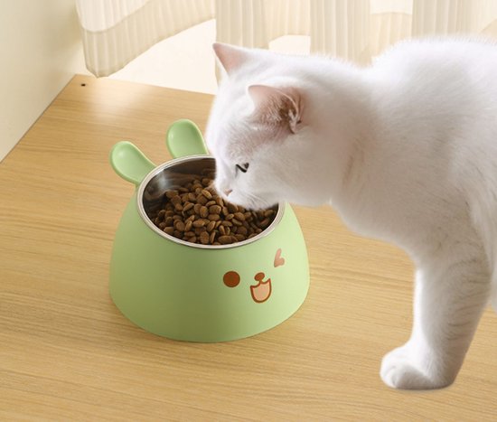 Cat Litter Box - Cat Food Bowl - Non-Slip Design - Pet Food Bowl - Plastic and Stainless Steel Design - Suitable for Cats and Small Dogs - Vegetable