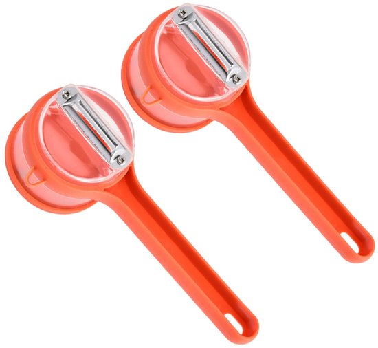 Vegetable Peeler - Fruit and Vegetable Peeler - with Storage Box - Safe and Efficient - Double-Sided Sharp Stainless Steel Blades - Easy to Clean - Process Fruits and Vegetables Easily and Conveniently - Set of 2 (Orange)