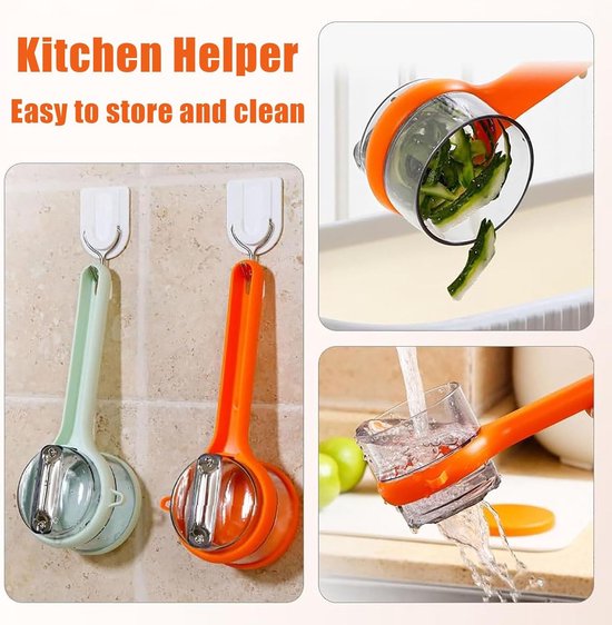 Vegetable Peeler - Fruit and Vegetable Peeler - with Storage Box - Safe and Efficient - Double-Sided Sharp Stainless Steel Blades - Easy to Clean - Process Fruits and Vegetables Easily and Conveniently - Set of 2 (Orange)