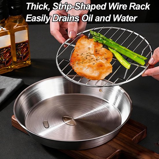 Baking tray for air fryer - Air fryer baking pan - Air fryer accessories - Baking tray with rack - Made of 304 stainless steel - 16 cm