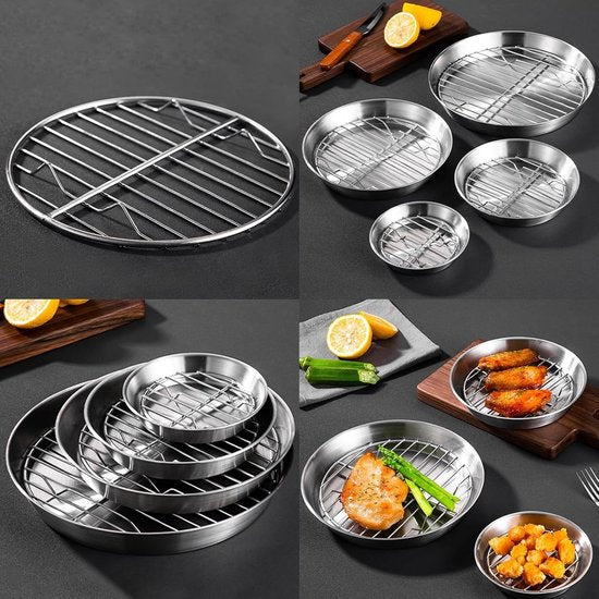 Baking tray for air fryer - Air fryer baking pan - Air fryer accessories - Baking tray with rack - Made of 304 stainless steel - 16 cm