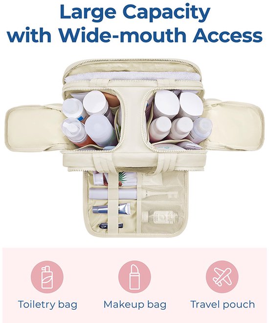 Multi-Zip Makeup Bag - Toiletry Bag - Spacious Storage, Organized Layered Design with Carry Handle - Ideal for Travel & Daily Use (Beige)