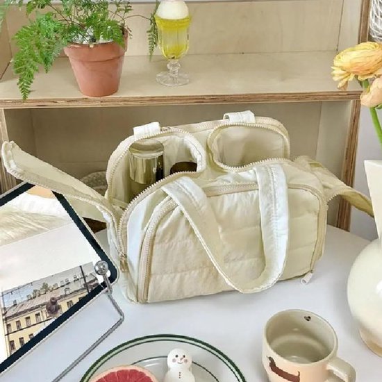 Multi-Zip Makeup Bag - Toiletry Bag - Spacious Storage, Organized Layered Design with Carry Handle - Ideal for Travel & Daily Use (Beige)