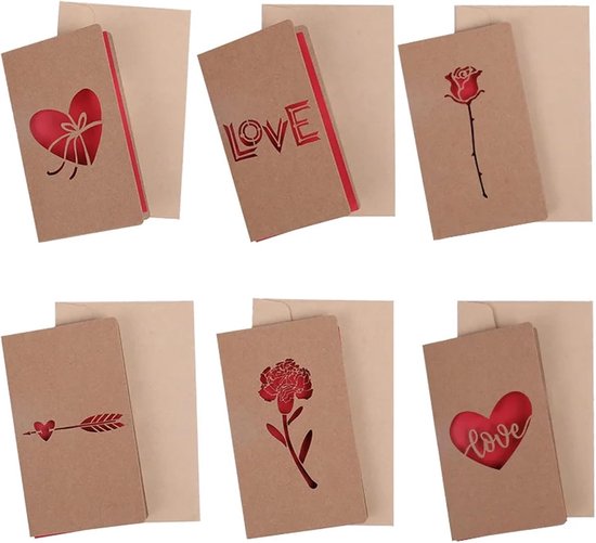 Set of 6 Valentine's Day Envelopes - Valentine's Day and Mother's Day Cards - Hollowed Heart Flowers - Birthday Party Supplies - Wedding Invitations