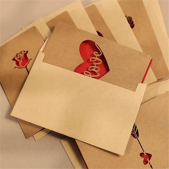 Set of 6 Valentine's Day Envelopes - Valentine's Day and Mother's Day Cards - Hollowed Heart Flowers - Birthday Party Supplies - Wedding Invitations