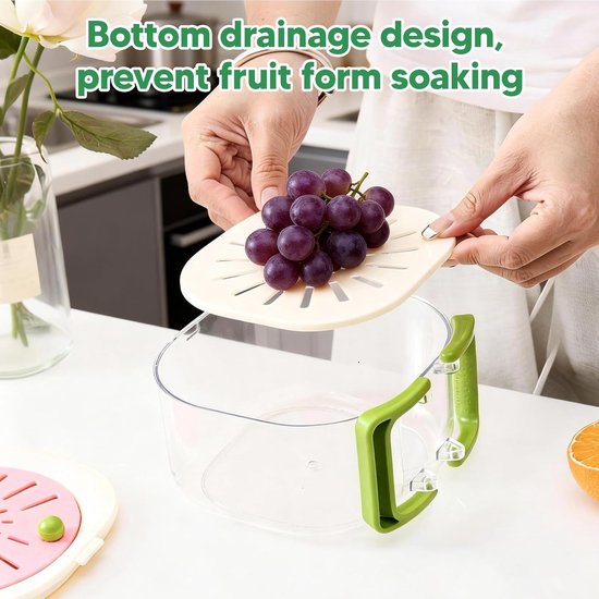 Multifunctional Fruit Washing Basket with Colander and Lid - 2-in-1 Drain Basket & Fruit Colander - Suitable for Kitchen, Refrigerator, Picnic and Camping - Pink