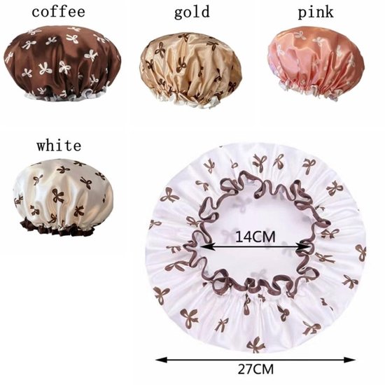 Double Layer Waterproof Shower Cap for Women & Girls – Reusable, Elastic & Comfortable with Print (Pink)