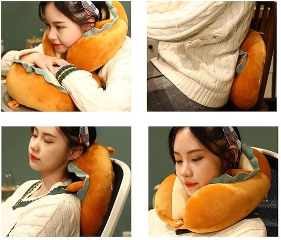 U-Shaped Neck Pillow Made of Soft Plush - Cute Bread Design - Breathable & Comfortable Travel Pillow for Neck Support