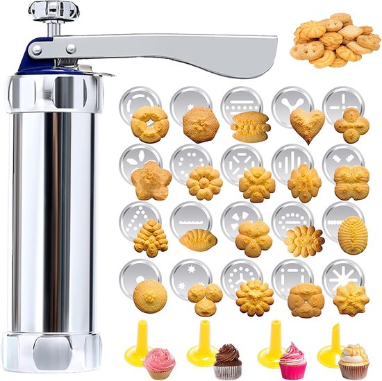 Cookie Press Set - With 20 Molding Plates &amp; 4 Nozzles - For Making Cookies in Different Shapes