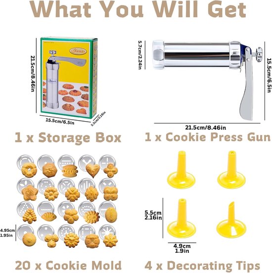 Cookie Press Set - With 20 Molding Plates & 4 Nozzles - For Making Cookies in Different Shapes