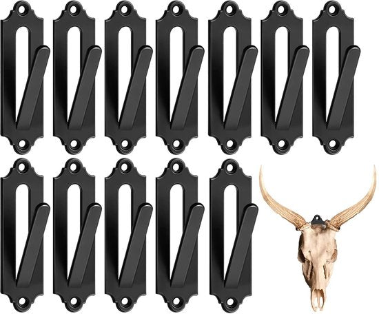 12-Piece Skull Wall Hook Set - Black Steel Hook for Decoration - Includes Mounting Kit