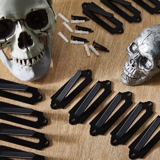 12-Piece Skull Wall Hook Set - Black Steel Hook for Decoration - Includes Mounting Kit