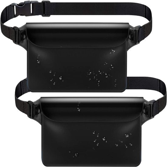 Waterproof Triple Zipper Waist Pack &amp; Touchscreen Phone Case – 2-Piece Set – Ideal for Beach, Cruise, Swimming, Kayaking &amp; Outdoor Activities（Black）
