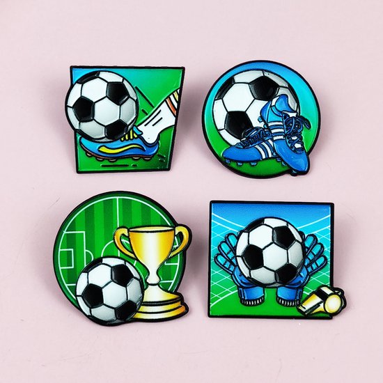 Football Sports Pin | Brooch - Stylish Backpack Pin - Pack of 4 - Cartoon Lapel Pin - Ideal as a gift, for parties or as an everyday accessory for clothes, bags and hats