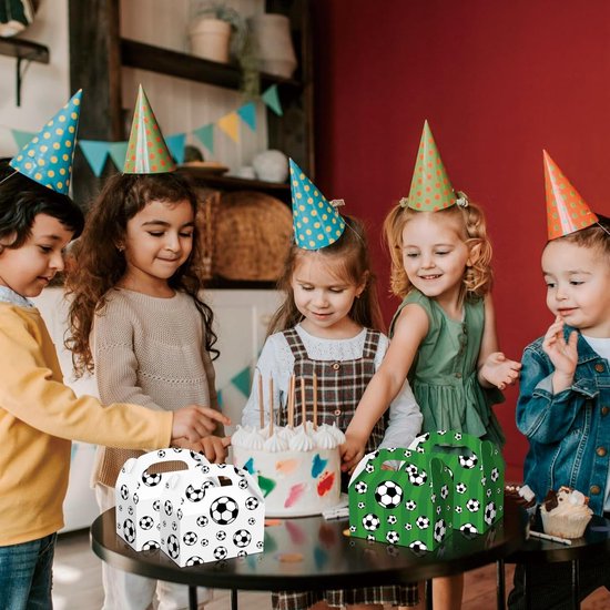 Football Treat Boxes - 24 Pieces - Party Supplies - Football Baby Shower Gift Goody Snack Candy Boxes | for football-themed birthday party decorations, football parties, children's birthday decorations (Green + White - 16*16*9cm)
