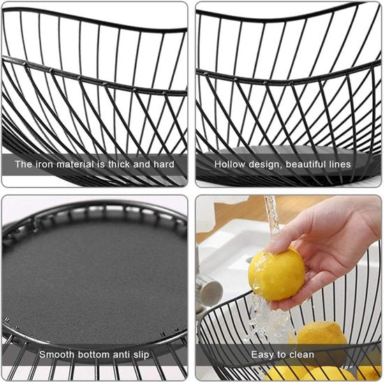 Fruit basket - fruit bowl - metal fruit bowl - 1 fruit basket - fruit basket - wire fruit basket - suitable for fruit, vegetables, groceries and decoration (black)