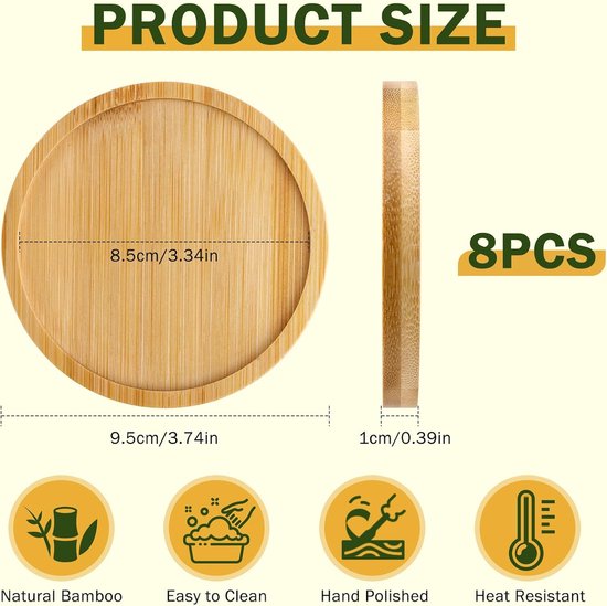 Coasters - Set of 8 - Round coasters - Wooden coasters - Suitable for water glasses, ornaments, candles, potted plants, etc.