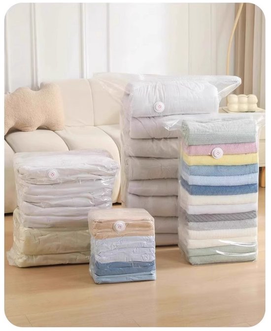 4-Piece Clothing Storage Bags - Compression Bags - Vacuum Bags for Sealing Blankets - Suitable for Travel Clothes - Reusable - Space-Saving - With Manual Press or Air Pump - Suitable for Clothes, Pillows, Duvets and Bed Linen